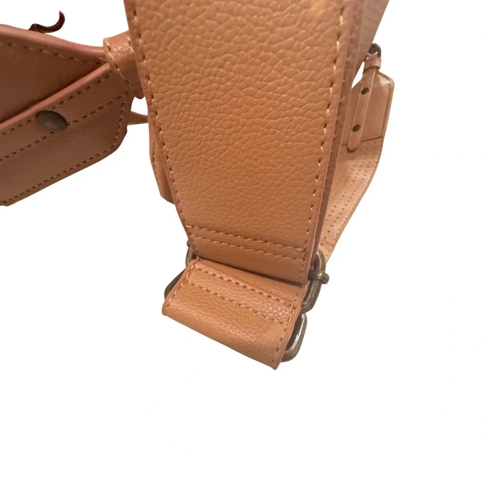 Disney Flair Collection Perforated Crossbody Tan Mickey Mouse Accent Wide Strap‎